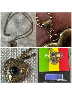 Vtg 1940 1/20-10KT GF Heart Locket Necklace Purple Stone !!